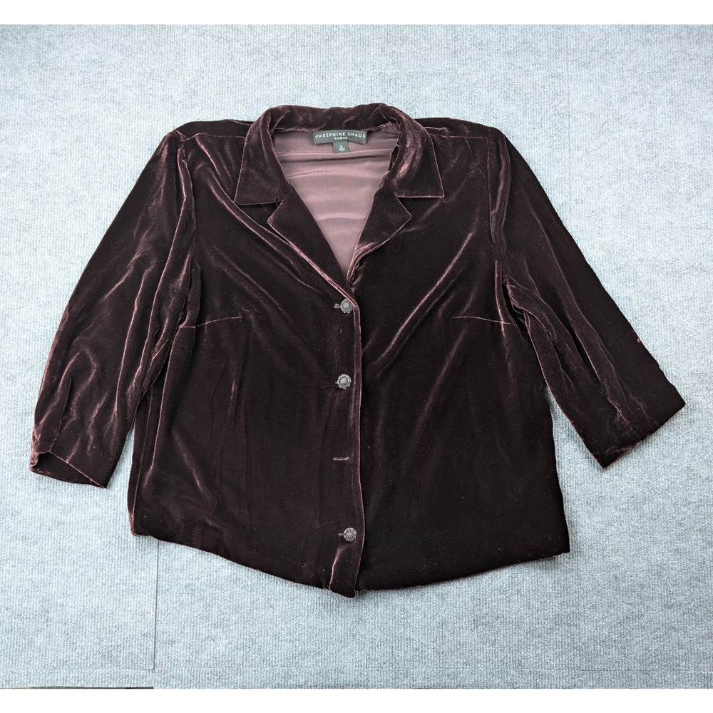 Josephine Chaus Velvet Blouse Womens 16 Silk Button Up Whimsigoth Wine Burgundy
